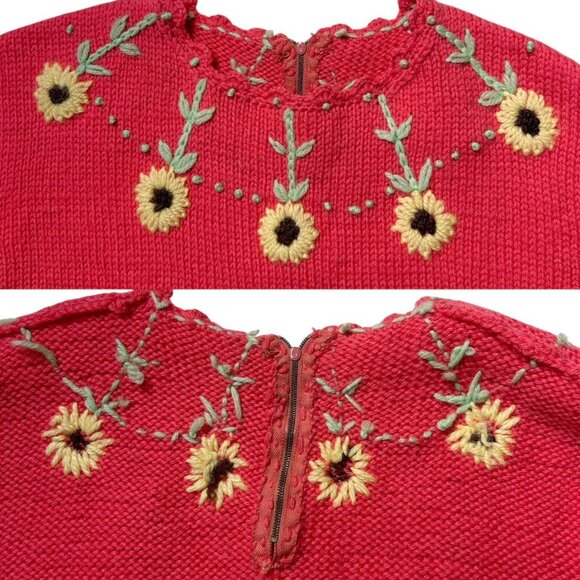 60s 70s vintage embroidered sunflower sleeveless sweater top scalloped crochet. - Picture 6 of 7